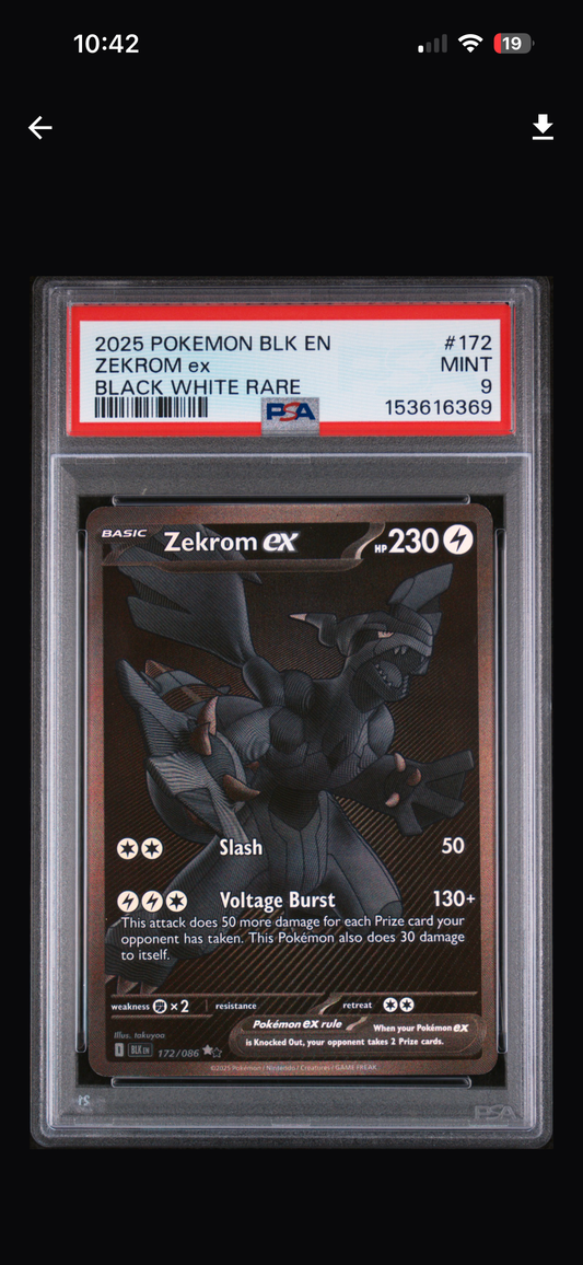 2025 Pokemon Blk En-Black Bolt Zekrom Ex #172 PSA 9
