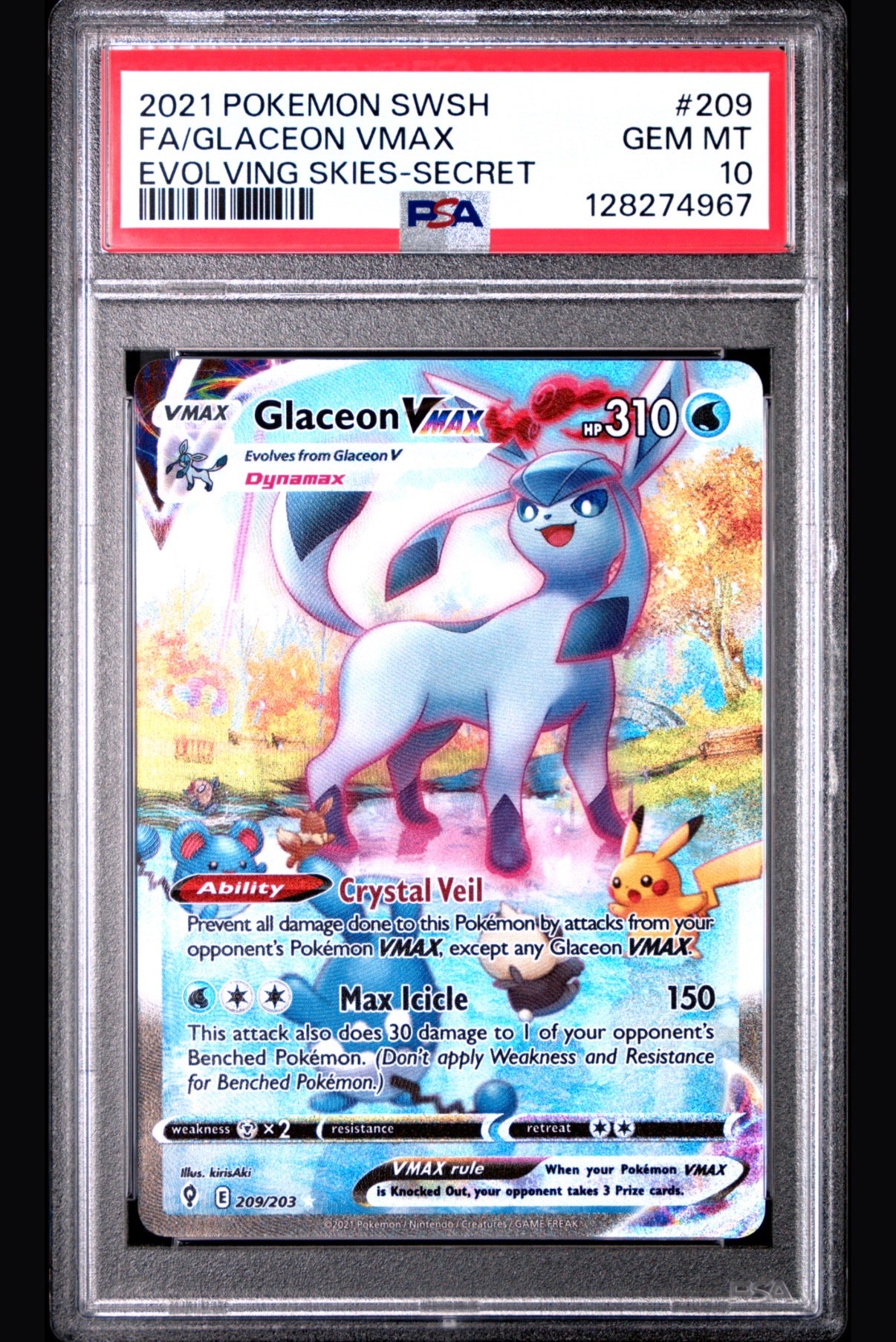 2021 Pokemon Sword & Shield Evolving Skies Full Art / Glaceon Vmax PSA 10