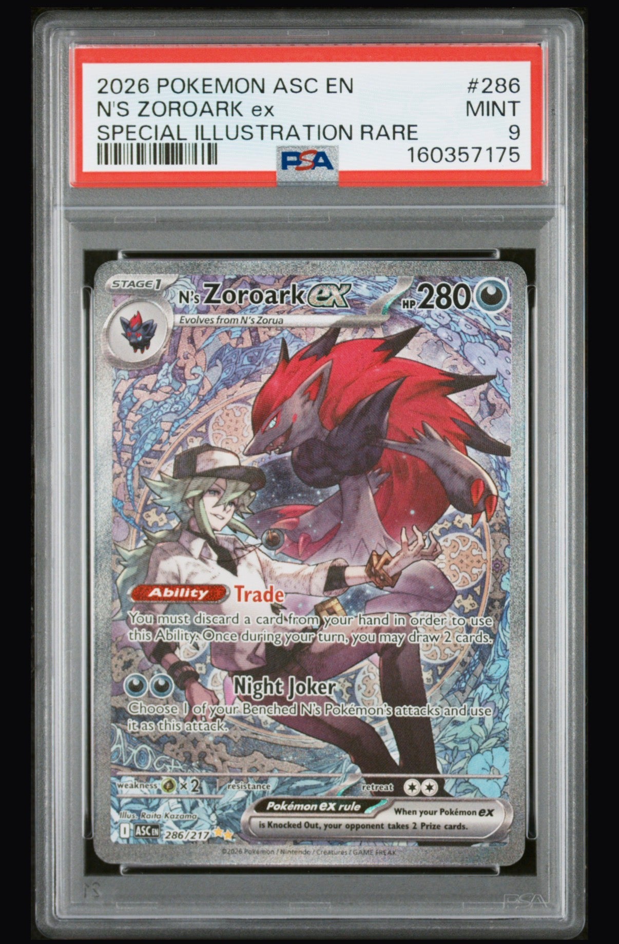 2026 Pokemon Asc En-Ascended Heroes N's Zoroark Ex #286 PSA 10