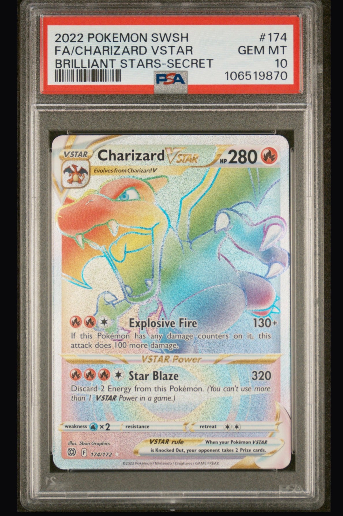 2022 Pokemon Sword & Shield Brilliant Stars Full Art / Charizard Vstar PSA 10